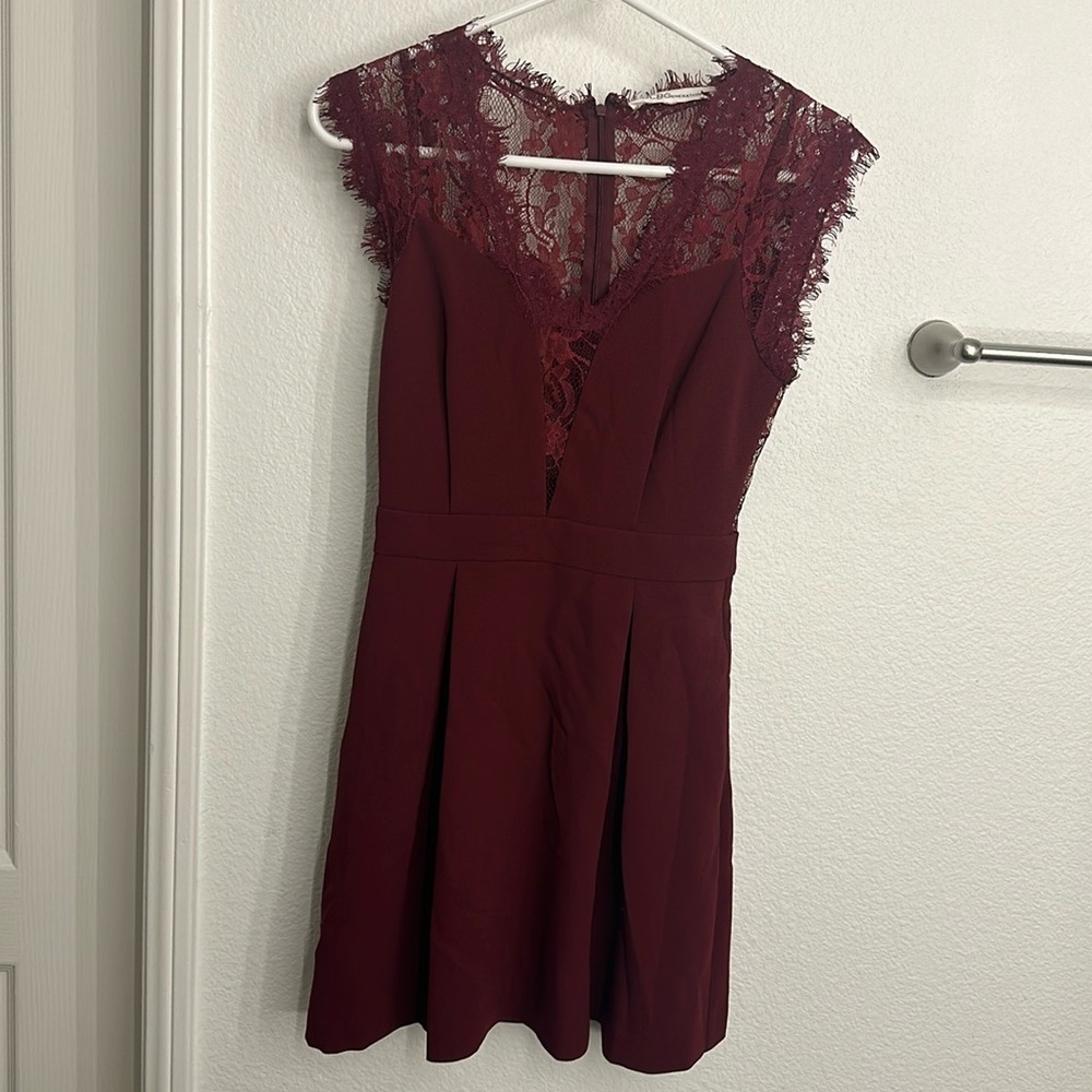 BCBGeneration Burgundy Mini Dress with Lace Back